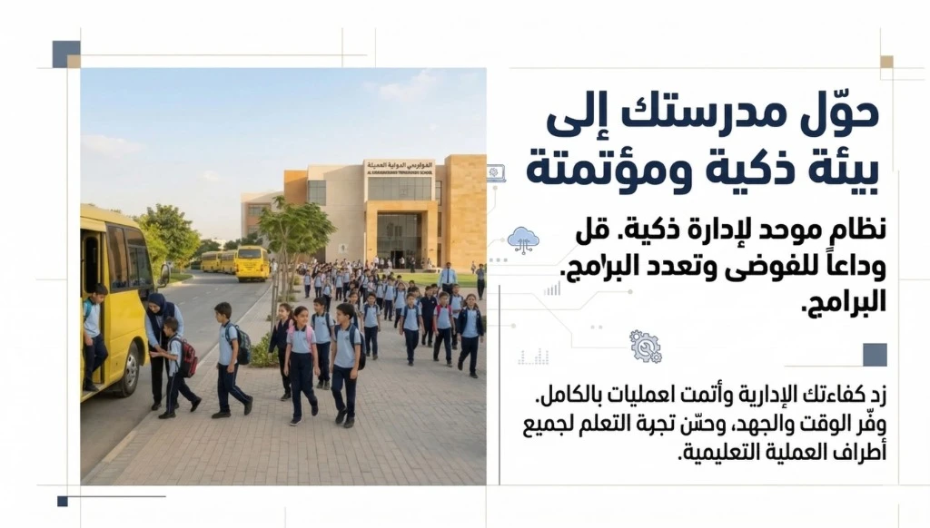 عرض توضيحي لواجهة النظام شريحة 1 توضح مميزات الإدارة التعليمية